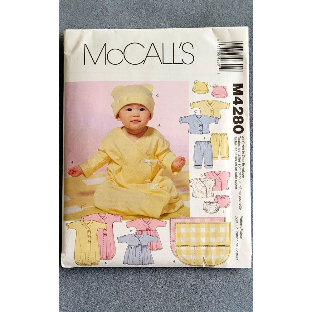 McCALLS Pattern-M4280 Infant/Baby Layette Pattern w/Gown Dress Top Blanket-4 szs